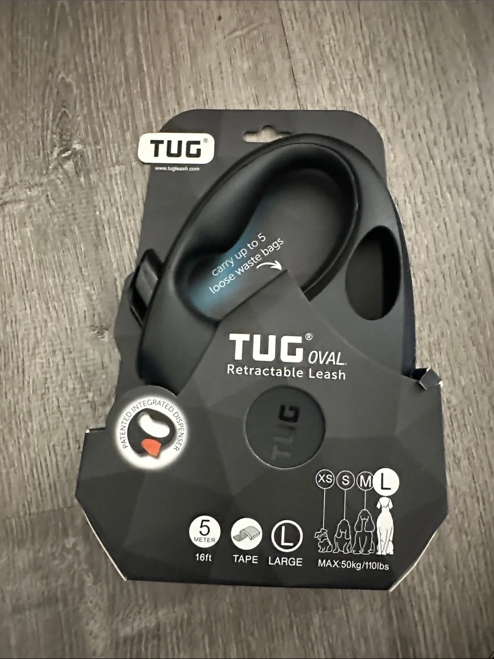 Oval Retractable Leash - Black (Large)